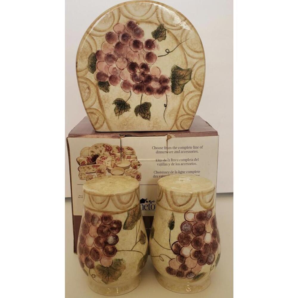 NIB Oneida Veneto Handpainted 3 Pc Salt, Pepper & Napkin Holder Set DISCONTINUED